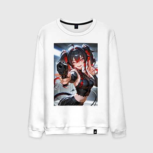 Мужской свитшот Девушка-демон с пистолетом / Белый – фото 1