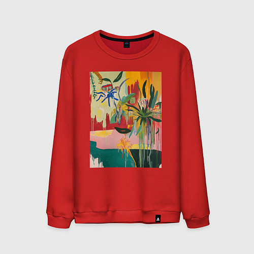 Мужской свитшот Абстрактная тропическая картина / Красный – фото 1