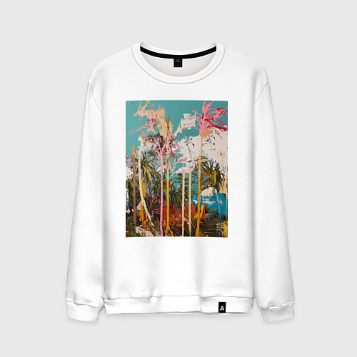 Мужской свитшот Абстрактная графическая картина с пальмами / Белый – фото 1