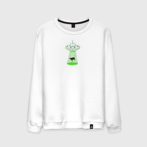 Мужской свитшот To the Moon - корова и НЛО / Белый – фото 1