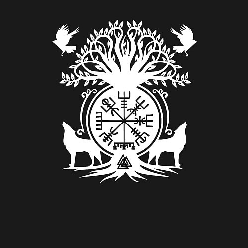 Мужской свитшот Мистические спутники воина с символикой вегвизир / Черный – фото 3