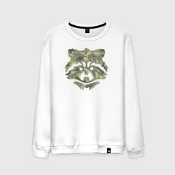 Свитшот хлопковый мужской Енот в камуфляже с силуэтами животных, цвет: белый