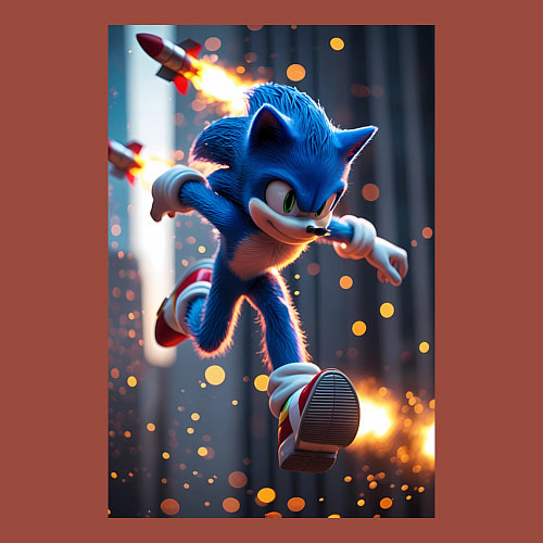 Мужской свитшот Соник убегает от летящих ракет / Кирпичный – фото 3