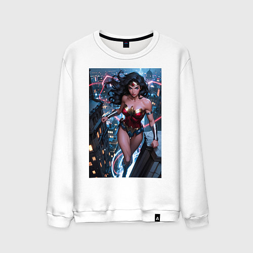 Мужской свитшот Чудо-женщина на крыше города / Белый – фото 1