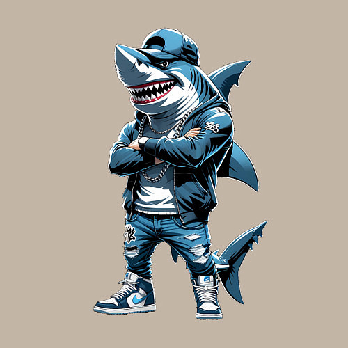 Мужской свитшот Акула в кепке / Миндальный – фото 3