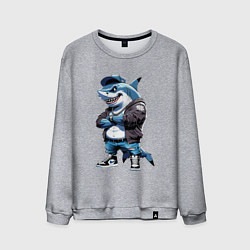 Свитшот хлопковый мужской Акула в кепке, цвет: меланж