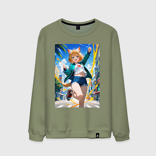 Мужской свитшот Позитивная лисичка поднимающая настроение / Авокадо – фото 1