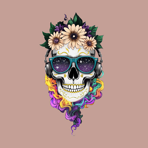 Мужской свитшот The skull in flowers / Пыльно-розовый – фото 3