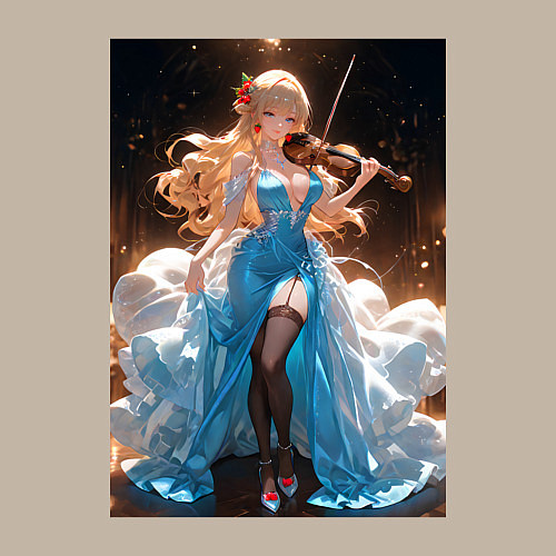 Мужской свитшот Девушка в вечернем платье играет на скрипке / Миндальный – фото 3