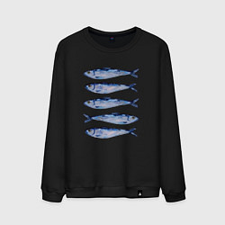 Свитшот хлопковый мужской Рыбки акварелью, цвет: черный