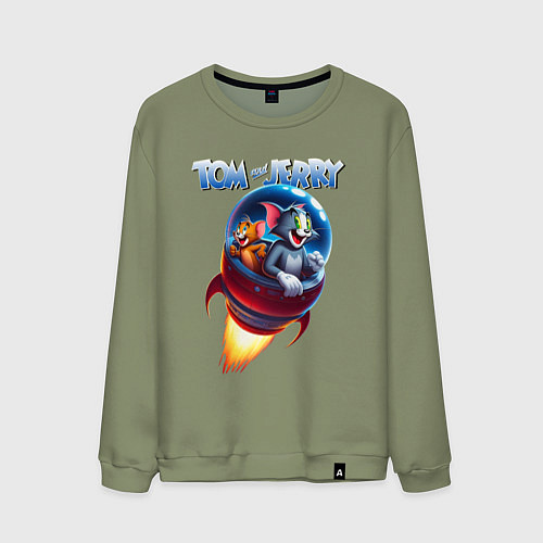 Мужской свитшот Том и Джерри - космическое приключение / Авокадо – фото 1