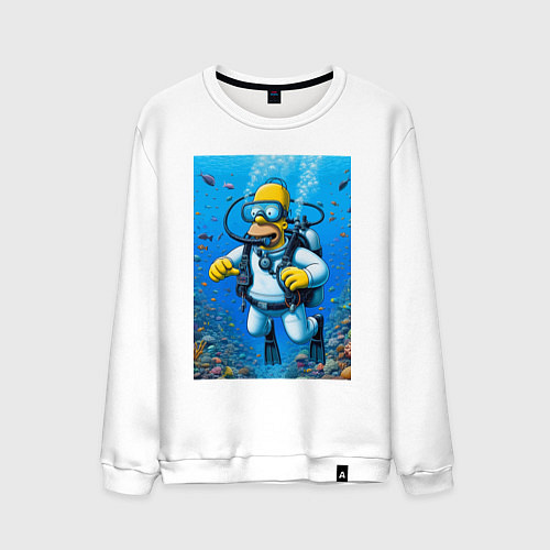 Мужской свитшот Homer diving - ai art fantasy / Белый – фото 1