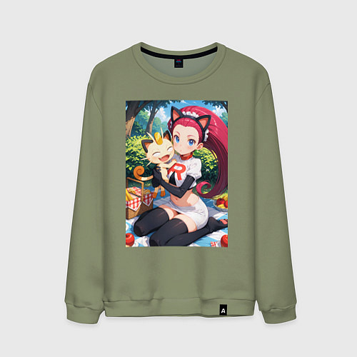 Мужской свитшот Джесси и Мяут на пикнике / Авокадо – фото 1