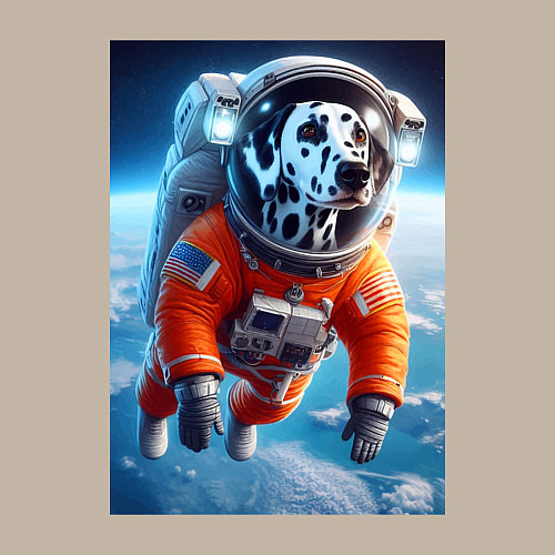 Мужской свитшот Далматинец бравый космонавт - нейроарт фантазия / Миндальный – фото 3