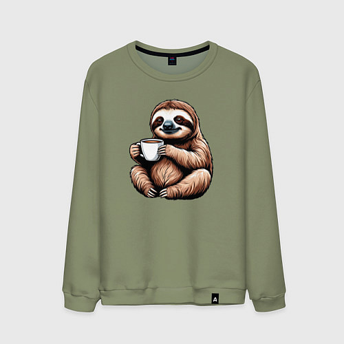 Мужской свитшот Ленивец пьет кофе / Авокадо – фото 1