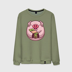 Свитшот хлопковый мужской Свинка с долларами, цвет: авокадо
