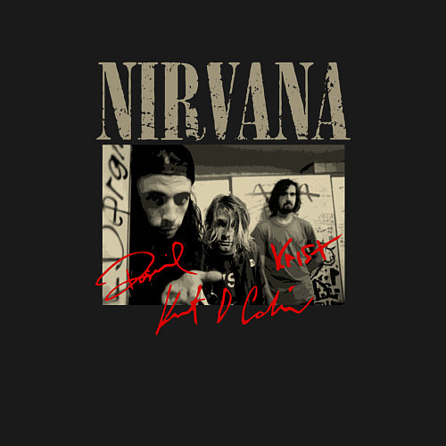 Мужской свитшот Нирвана фото с автографами / Черный – фото 3