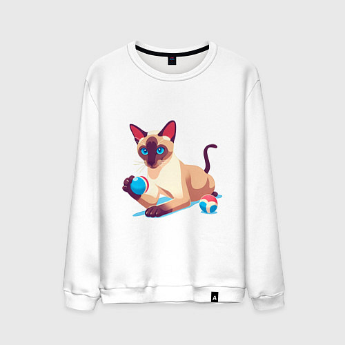 Мужской свитшот Игривый сиамский котик / Белый – фото 1