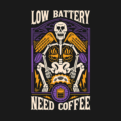 Мужской свитшот Low battery need coffee / Черный – фото 3