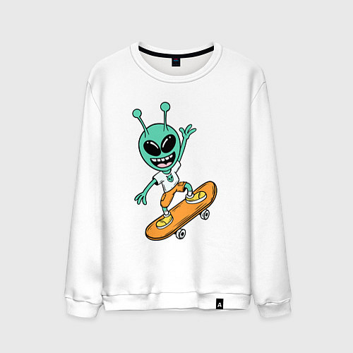 Мужской свитшот Инопланетянин на скейтборде / Белый – фото 1
