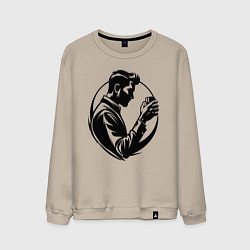 Свитшот хлопковый мужской Бармен со стаканом, цвет: миндальный