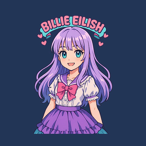 Мужской свитшот Билли Айлиш аниме стиль / Тёмно-синий – фото 3