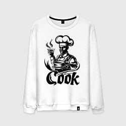 Свитшот хлопковый мужской Повар готовит блюдо, цвет: белый