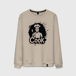 Свитшот хлопковый мужской Шеф-повар с ложкой черной краской, цвет: миндальный