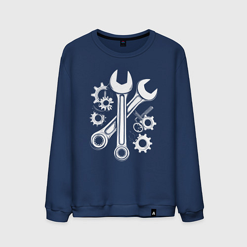 Мужской свитшот Рожковые ключи и шестеренки / Тёмно-синий – фото 1