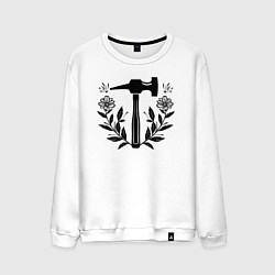 Свитшот хлопковый мужской Молоток в цветах, цвет: белый