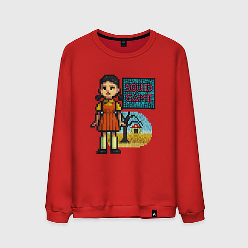 Мужской свитшот Пиксельная кукла - Игра в кальмара / Красный – фото 1