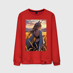 Мужской свитшот Девушка-волчица посреди поля пшеницы