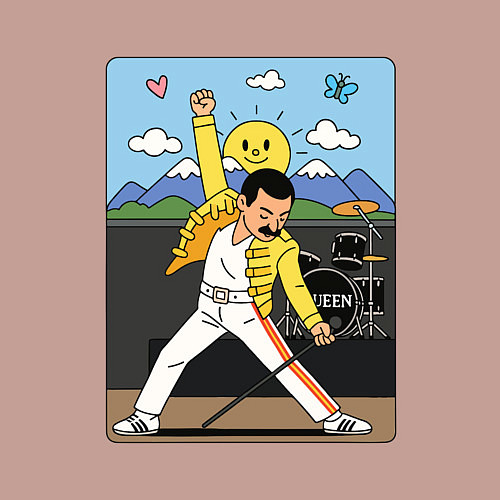 Мужской свитшот Фредди Меркьюри мультяшный стиль / Пыльно-розовый – фото 3