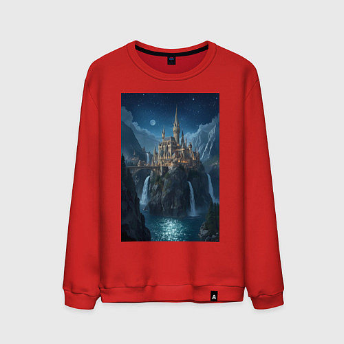 Мужской свитшот Замок в стиле Хогвартс под звездным небом / Красный – фото 1