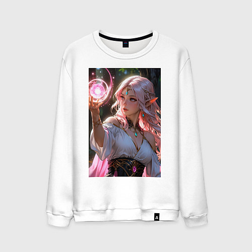 Мужской свитшот Нежная эльфийка с магической сферой / Белый – фото 1