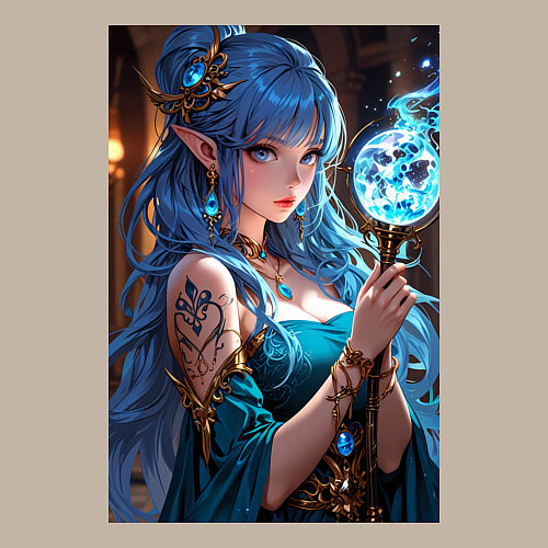 Мужской свитшот Прекрасная эльийка-маг с посохом / Миндальный – фото 3