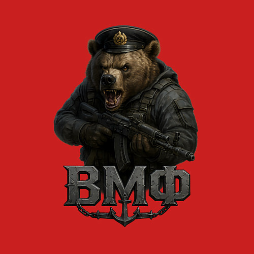 Мужской свитшот ВМФ медведь пехотинец / Красный – фото 3