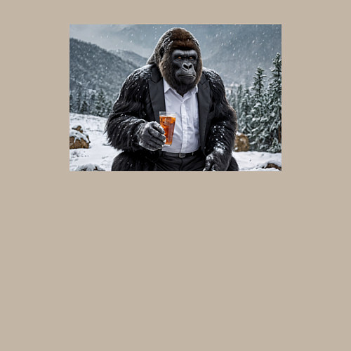 Мужской свитшот Горилла в костюме: зимний релакс / Миндальный – фото 3