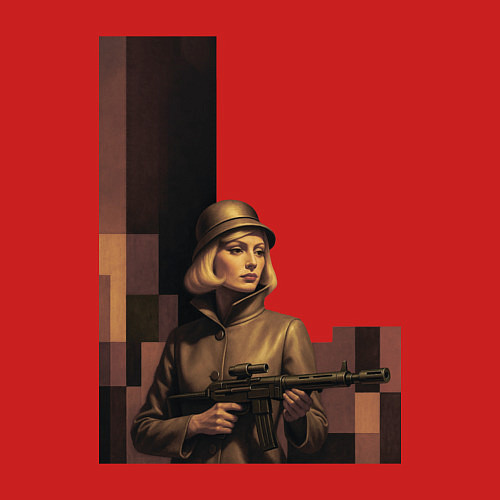 Мужской свитшот Женщина с автоматом ретрофутуризм поп-арт 1970-е / Красный – фото 3