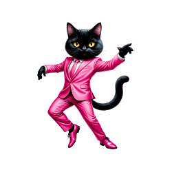 Свитшот хлопковый мужской Черный кот в розовом костюме танцует, цвет: белый — фото 2