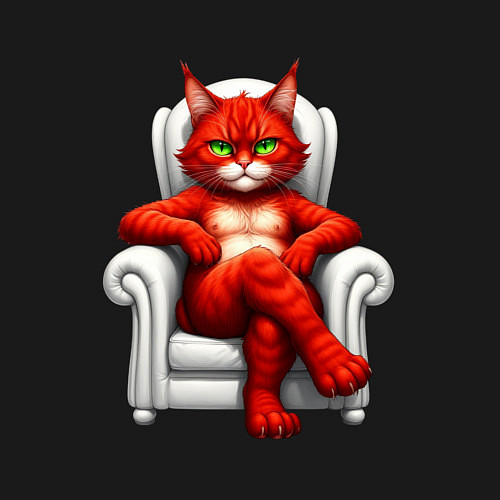 Мужской свитшот Красный кот сидит в белом кресле / Черный – фото 3