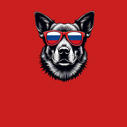 Мужской свитшот Собака в солнцезащитных очках с флогом России / Красный – фото 3