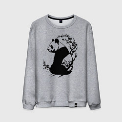 Свитшот хлопковый мужской Черная панда и сакура, цвет: меланж
