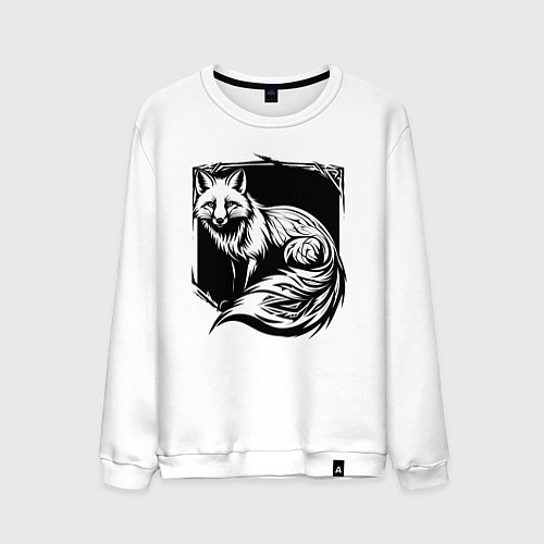 Мужской свитшот Песец черный орнамент / Белый – фото 1