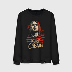 Свитшот хлопковый мужской Курт Кобейн с надписью, цвет: черный