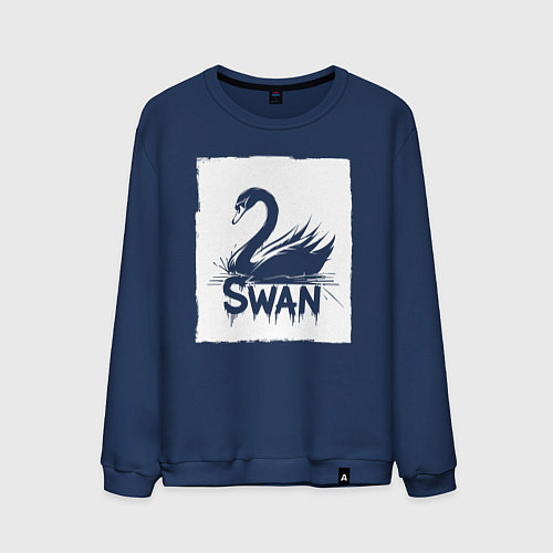 Мужской свитшот Лебедь в белом штрихе / Тёмно-синий – фото 1