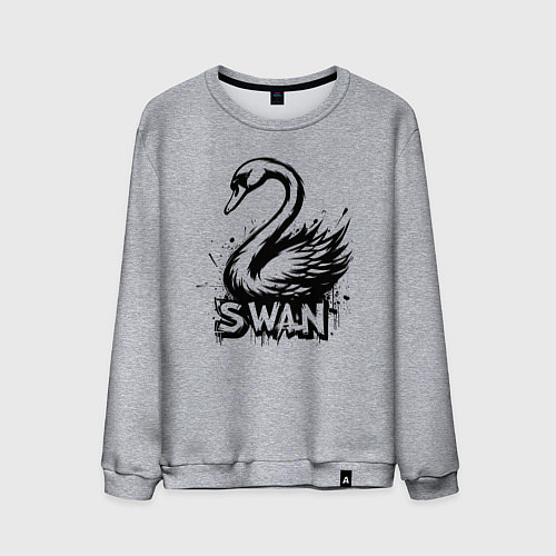 Мужской свитшот Лебедь черной краской / Меланж – фото 1