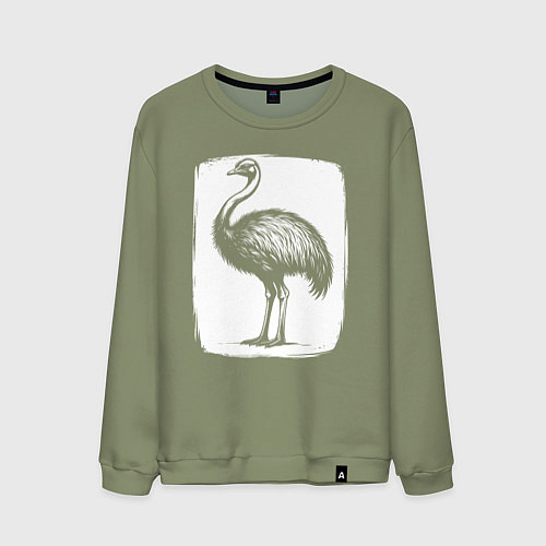 Мужской свитшот Страус в белом штрихе / Авокадо – фото 1