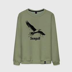 Свитшот хлопковый мужской Чайка черной краской, цвет: авокадо