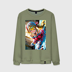 Свитшот хлопковый мужской Девушка окруженная клубникой, цвет: авокадо